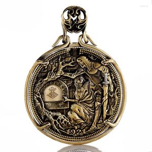 Anhänger Halsketten Handgemachte Messing Ritter Zeichnung Schwert Heiliger Gral Mechanismus Wanderer Münze Vintage Halskette Schlüsselbund Männer Trendy Schmuck