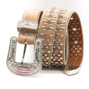 New Haute Designer Western Cowboy Diamond Cinture vere in pelle vere donne da donna rosa cintura dorata di braccio di strass cinghia di strass bling