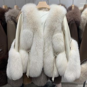 Women's Fur Women's & Faux Real Coats Women Winter Jackets Genuine Leather Overcoats Lady Fashion Streetwear FL3725Women's