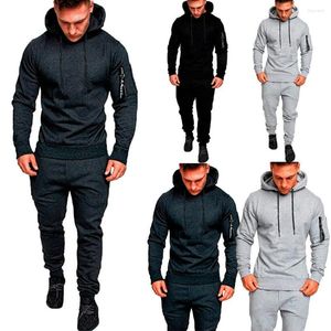 Men's Tracksuits 2PCS Mens Slim Fit Tracksuit Set Hooded Long Sleeve Pullover Hoodies Sport Gym Skinny Jogging Joggers Sweat Pants Trousers