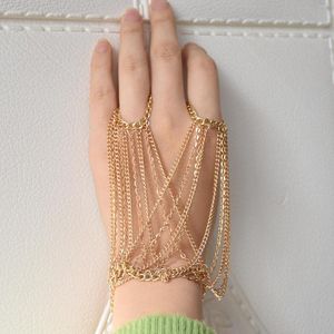 Link Armbänder Mode Multilayer Quaste Slave Armband Gold Silber Farbe Legierung Armreif Finger Kette Für Frauen Harness Hand Schmuck