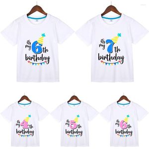 Camisetas masculinas menino menino Camisa de aniversário de desenho animado para meninas camiseta número Crianças gráficas de verão letra de roupa curta Manga curta