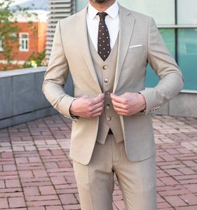 Khaki Popular Men Suits Three Pieces Fashion Wedding Blazer Sets Slim Fit Coat Trousers Vest Custom Made Costume Homme