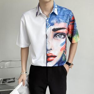 Camisas casuais masculinas pintam impressão digital de impressão masculina de verão, estilo coreano de mangas curtas de mangas curtas Blusas y Camisas