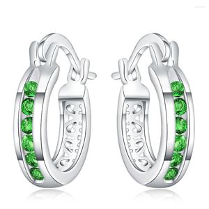 Kolczyki obręcze 925 Sterling Srebrna moda prosta zielony cyrkon mały dla kobiet urok biżuterii Prezenty ślubne