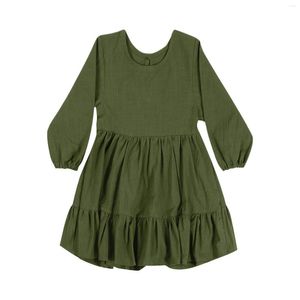 女の子のドレス幼児の子供のベビードレスリネン長袖ソリッドカラーカジュアルソフトと暖かい緑のクリスマス