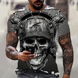 T-shirts pour hommes Summer 2022 T-shirt d'horreur punk rock pistolet ￠ manches courtes 3d Soldier Skull imprim￩ r￩tro Gothic Men's Apparel Top CPE