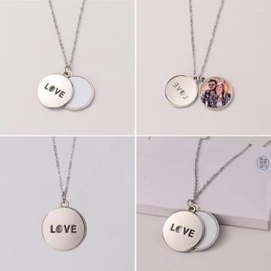 Anhänger Halsketten Sublimation Blank Halskette Herzförmige/Runde Hohle Flache Kette Schmuck Valentinstag Geschenk Für Frauen Mädchen