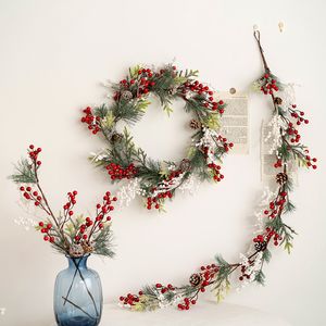 Christmas Decorations Wreath Artificial Pinecone Red Berry Garland Hanging Ornaments Front Door Wall Merry Tree 220909