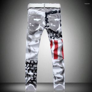 Męskie dżinsy hurtowe-2022 Mężczyźni Slim American USA Flag Drukukowany projekt Graffiti Drukuj swobodny dżins