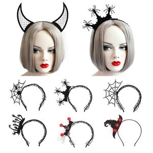 Hair Accessories Novelty Halloween Cosplay Hoop Gothic Devil Horn Headband Spider Veil Mask band Party Masquerade 220909