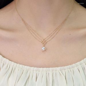 Choker Titanium Steel Imitation Pearl Necklace For Women 2022 Sweet Gold Tone Muli-layer Net Bead Pendant Short Collier