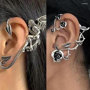 Clip-on skruv tillbaka punk inga piercing klipp rose blomma alf ￶ron manschetter ￶rh￤nge smycken silver f￤rg djur orm ￶rh￤ngen f￶r kvinnor aest250n