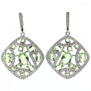 Dangle Earrings 47x30mm Long Big Heavy Rich Blue Aquamarine Green Tsavorite Garnet CZ Ladies Present Silver