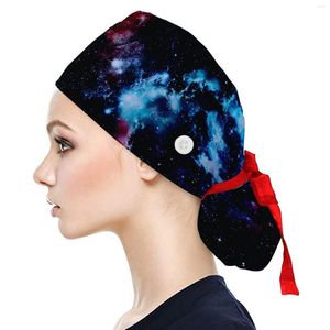 Berets Women Working Cap With Buttons And Ribbon Tie Scrub Caps Long Hair Hats Sweatband Bouffant Turban Gorro Enfermera 2022