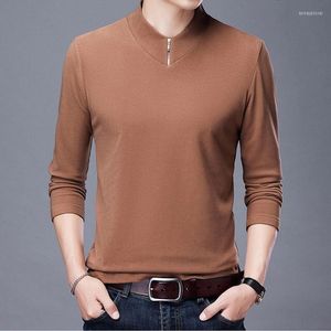 Erkekler Tişörtleri Deve Hafif Polar Gömlek Erkekler Uzun Kollu Kış Termal Anananelanı V yaka fermuar Tshirt İnce Uygun Düz Renk Plus Boyut