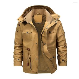 Men's Trench Coats Men Outdoor Coat Fleece Lining Multi-Pocket Winter Warm Jacket For Hunting Hiking Camping Waterproof Fashion Casual Black