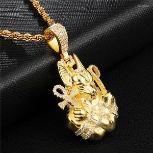 Naszyjniki wisiorek lodowe egipskie naszyjnik anubis przylot cyrkon urok złoty łańcuch biżuterii Hip Hop biżuterii do mężczyzn Prezenty