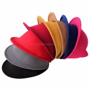 Simpatico cappello Fedora in feltro di lana con orecchie di gatto invernale Ragazza Ragazzo Capretto Bambini Berretto a bombetta Derby Costo di fabbrica Commercio all'ingrosso a buon mercato