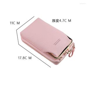 Plånböcker Fashion Women Purses Solid Pu Leather Strap Shoulder Bag Mobiltelefon Big Card Holder Wallet Handväska Koppling för flickor Purse