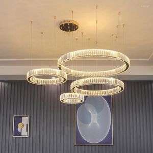 Hängslampor moderna lyxiga kristall ledande lampa villa trappa dimbart rostfritt stål guld silver ljuskrona hängande lampor fixturer