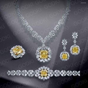 Necklace Earrings Set GODKI Trendy Square Yellow CZ Jewelry For Women Wedding Zircon African Dubai Bridal Dance Party