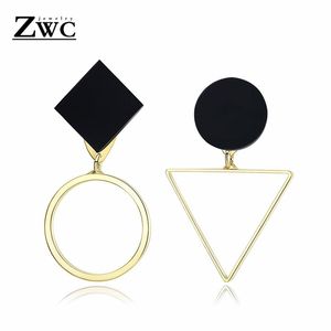 2021年ZWCファッション幾何ヴァールドシルバー女性のための結婚式チャームトライアングラウンドアクリルイヤリングジュエリーギフト235r