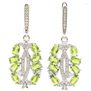 Dangle Earrings 38x16mm Beautiful Swiss Blue Topaz Green Peridot White CZ Daily Wear Silver Drop