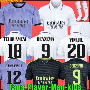 2022 Benzema Finals Soccer Jersey 23 23 Fotbollskjorta Vini Jr Camaveringa Tchouameni Real Madrids Valverde Hazard Asensio Modric Camiseta Men Kid Kit 2023 Uniforms