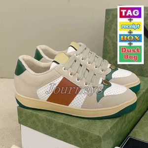 OA004 Fashion Designer Casual Dirty Shoes With Box Classic Leather Web Butter Sneaker Beige White Ebony Green Treated Black Suede Mens