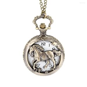 Pocket Watches 2022 Vintage Horse Hollow /Carved Quartz Watch Clock Fob With Chain Pendant Necklace Gifts TC21