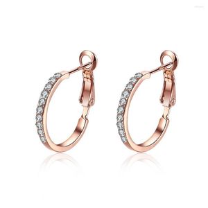 Hoop Earrings Elegant Rose Gold Color For Women Fashion Zircons Rhinestones CZ Lady Girl Party Casual Ear Jewelry