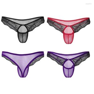 Costumi da bagno da uomo da uomo in puro pizzo velato patchwork da notte lingerie culotte perizoma aperto sul davanti maglia trasparente perizoma slip Sissy