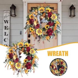 Decorative Flowers 1PC Sunflower Wreath Country French Fake Flower Welcome Sign Garland Hanging Front Door Decor For Home Party 40cm Hogard