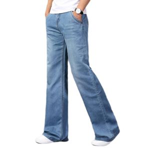 Moda uomo svasato boot cut jeans pantaloni gamba larga abbigliamento di grandi dimensioni pantaloni classici in denim blu1
