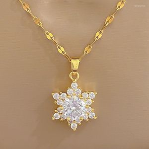 Pendant Necklaces Artificial Gems Snowflakes For Women Not Fade Gold Silver Color Titanium Steel Neck Chain Jewelry Girl