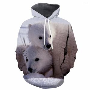 Herrtröjor 3d isbjörn hoodie män djur hooded casual söt tryck rolig tröja tryckt snö huvtröja anime
