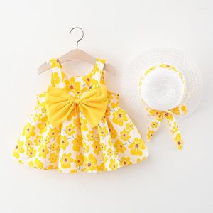 女の子のドレス2pcs/set babhigher summer Sundler Sundress Children Closes Beach Dress Kid Costumes with Hat 3 6 9 12 18m