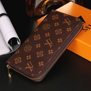 Mode kvinnliga plånbok äkta läder plånbok singel blixtlås plånböcker dam damer lång klassisk handväska med lådkort #41056