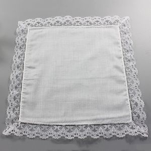 25cm White Lace Thin Handkerchief 100% Cotton Towel Woman Wedding Gift Party Decoration Cloth Napkin DIY Plain Blank Handkerchief TH0018