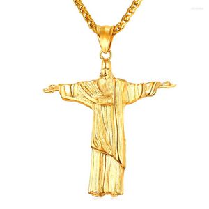 Pendanthalsband Kristus F￶rlossarstatyen Pendents rostfritt st￥l guld/svart pistol pl￤terad Cristo Redentor Christian Jewelry P021