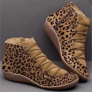 Boots Brand Women's Ankel Casual Women Winter Leopard Print Wedges Flat Booties Warm Shoes Botas de Mujer 220909