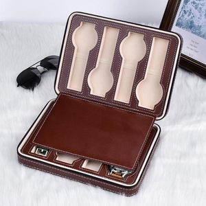 Watch Boxes Luxury Top Quality Retro Brown Leather Double-Layer Storage Box