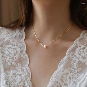 Pendanthalsband K Gold Chain Natural Freshwater Pearl Necklace Female Summer Choker Lys Luxury Nisch Rostfritt st l