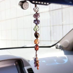 Interi￶rdekorationer 7-f￤rg Chakra Drop Jewel Tassel Spirit Meditation Pendant Bil Decoration Natural Stone Accessories