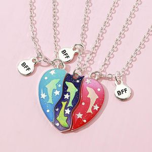 Pendant Necklaces 3Pcs/set Sequins Dolphin Broken Heart For Girls Ie Friendship BFF Friend Jewelry Gifts