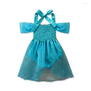 Sukienki dla dziewczynek dziewczyny rompers cekinowy kantarki szyi z kombinezon na ramię z snapkami dla maluchów 0-24 miesięcy niebieski