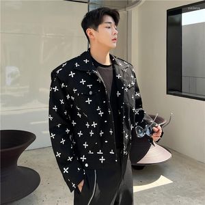 Men's Jackets Trendy Short Jacket Male Full Print Desinger Washed Denim Coat Oversized Niche Personality Casual Korean Men Clothing