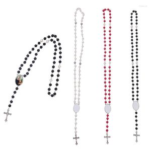 Anhänger Halsketten Trendige Kreuz Sublimation Halskette Rosenkranz Perlen Katholizismus Gebet Religiöser Schmuck für Familienälteste