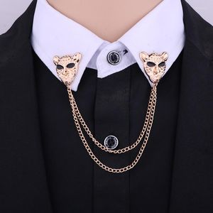 Brooches Korean Leopard Animal Gold Pins Men's Medal Chain Tassel Suit Badge Shirt Collar Button Lapel Pin Gifts For Men Jewelry